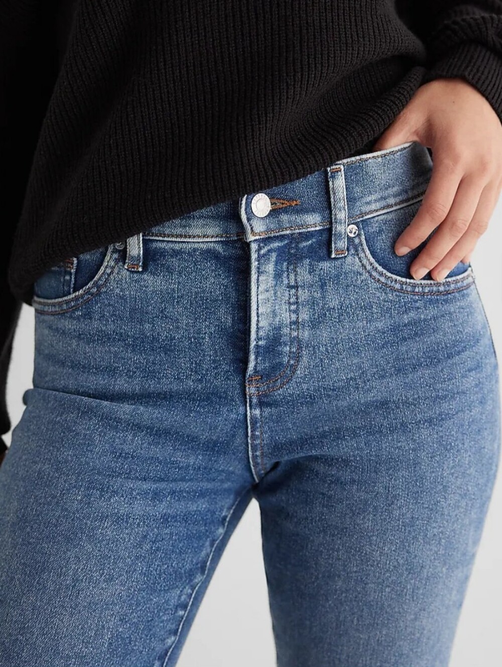 Express 70s Flare Jeans Mid Rise Blue Denim Boho Retro Stretch Size 8R Women - Picture 7 of 14